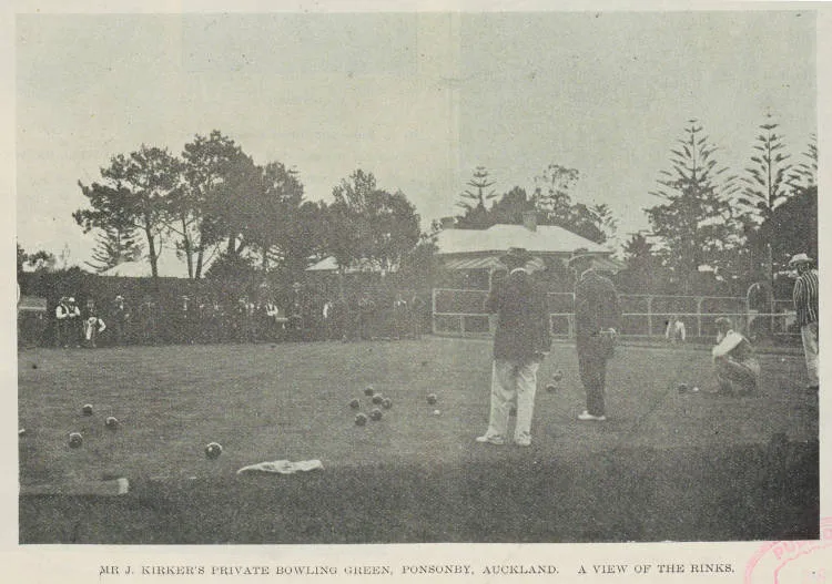 Mr J Kirker's private bowling green, Ponsonby, Auckland: a view of the rinks