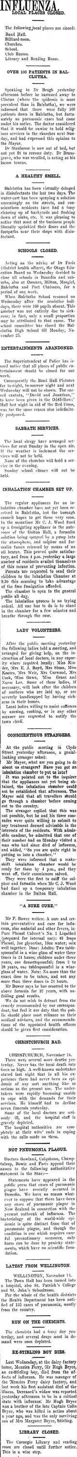 INFLUENZA. (Clutha Leader 15-11-1918)