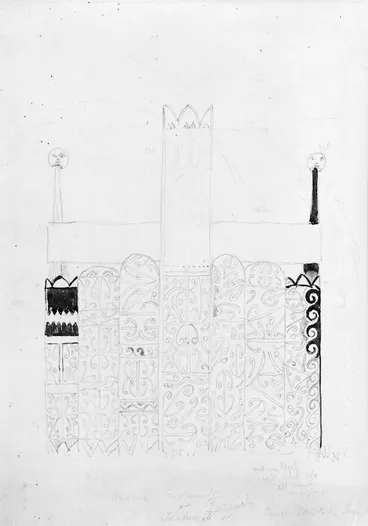 Image: [Angas, George French] 1822-1886 :Maori monument at Te Awaiti, Queen Charlotte Sound [1844]; Monument at Te Awaiti, Queen Charlotte Sound [1844]
