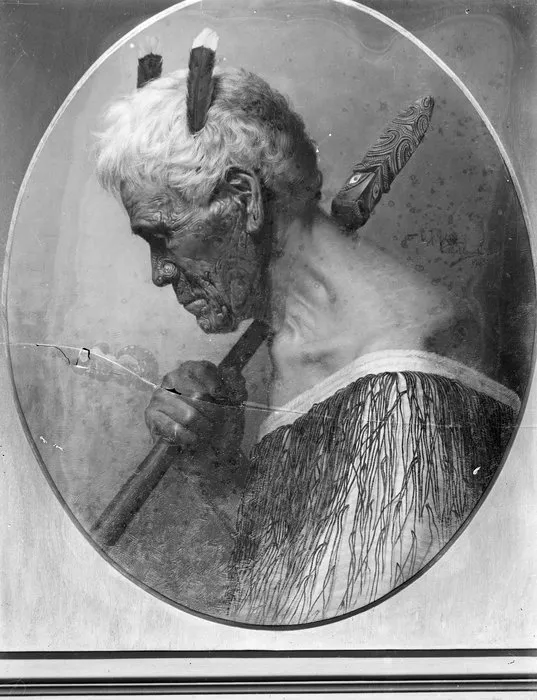 Photographic copy of a painting by Charles Frederick Goldie featuring Te Aho o Te Rangi Wharepu