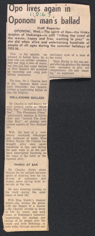 Image: Opo lives again in Opononi man's ballad