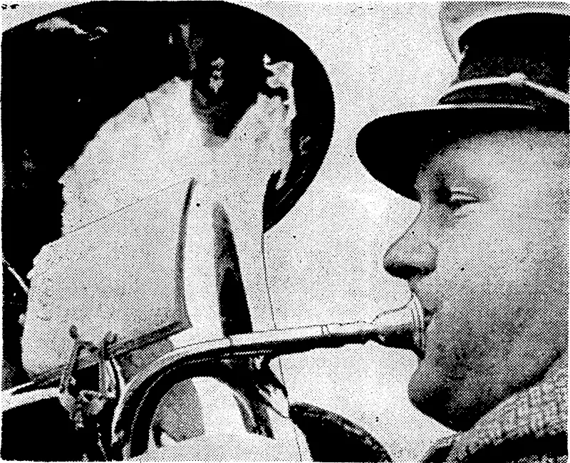 Vox Phota 4 paymaster-commander adding rum to the ingredients of the Christmas puddings at the Naval Barracks at Chatham. "Evening Post" Photo. / member of the Lower Hutt Municipal Band at work during the band's Christmas carol-playing tour of Lower Hutt. (Evening Post, 21 December 1938)
