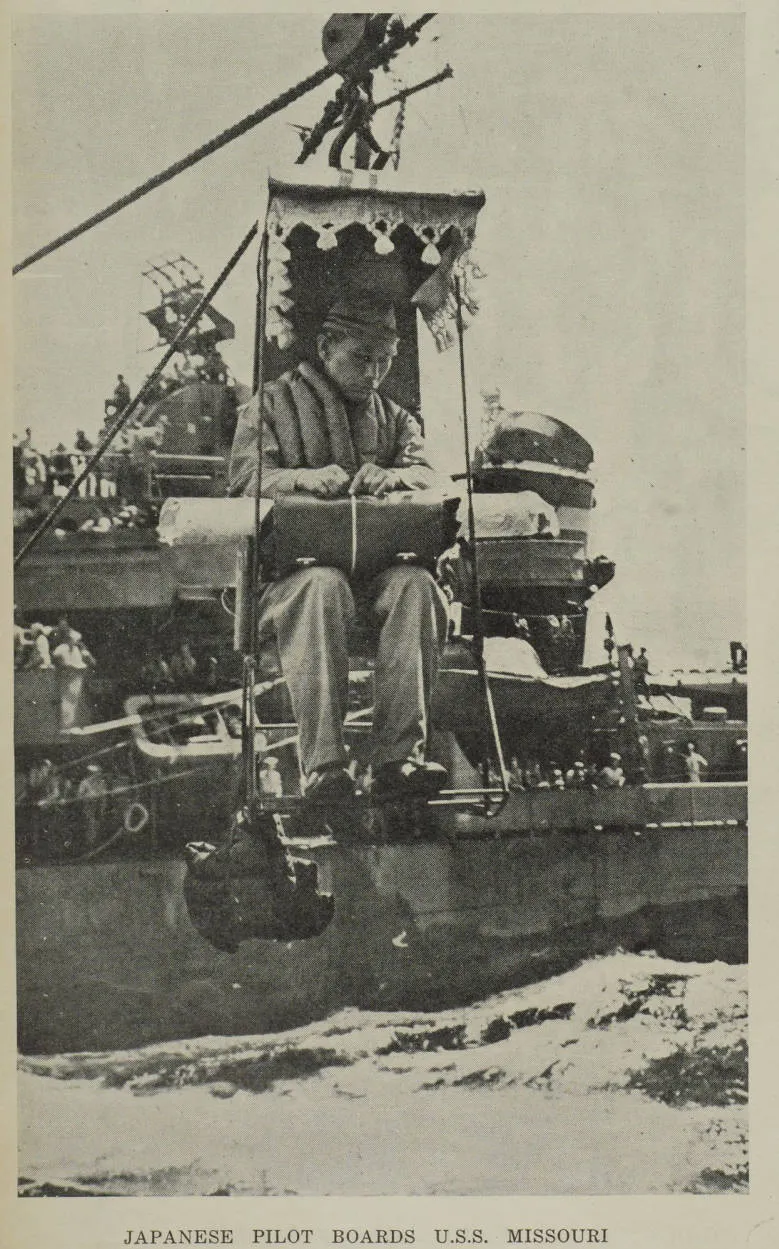 Japanese pilot boards U.S.S. Missouri