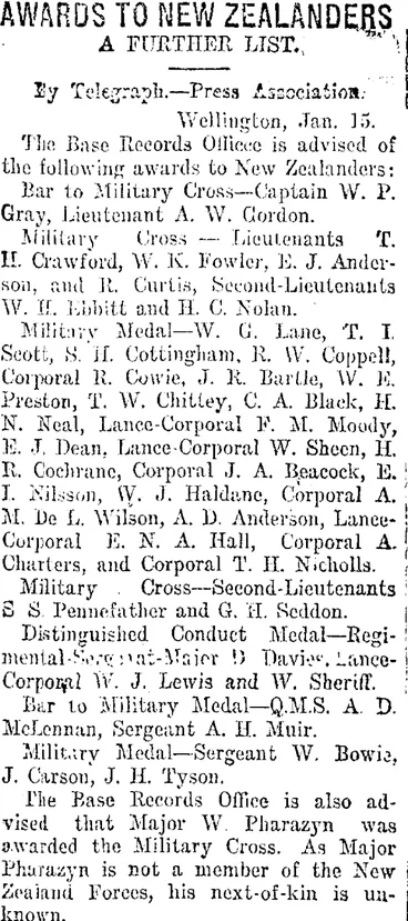 Image: AWARDS TO NEW ZEALANDERS (Taranaki Daily News 16-1-1919)