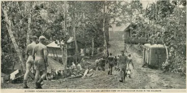 Image: In former Japanese-occupied territory: part of a Royal New Zealand Air Force camp on Guadalcanal island in the Solomons