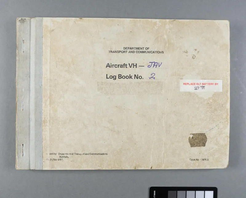 Aircraft VH-JAV log book no. 2 for Bell 47J-2A Ranger helicopter