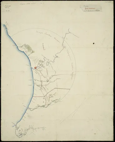 Image: Rookes, Charles Cecil, 1819-1909 :[Wanganui Militia districts, showing divisions under Major Rookes and Major Marshall] [ms map] / C.C. Rookes, delt., [186-?]
