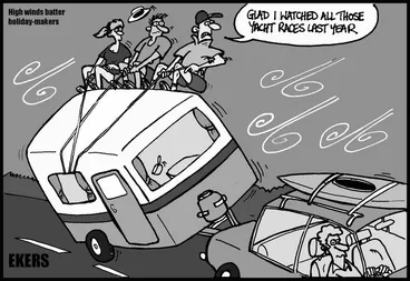 Image: Ekers, Paul, 1961-:High winds batter holiday-makers. 6 January 2014