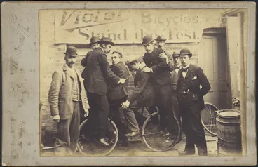 Image: Four men on a "Victor" bicycle, Wellington.