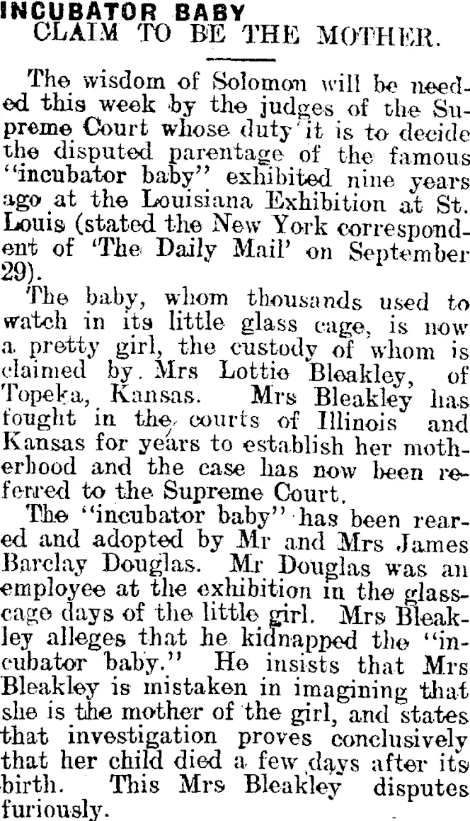 INCUBATOR BABY. (Mataura Ensign 22-11-1913)