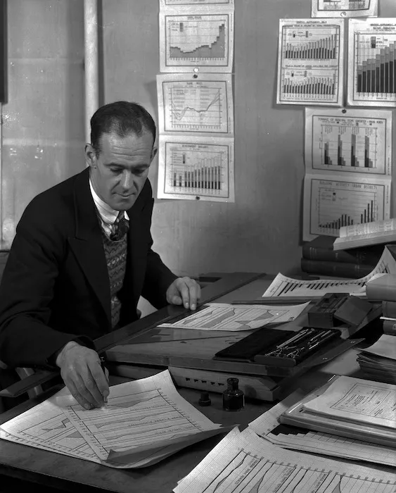 Unidentified person with graphs and information for a census