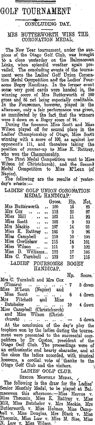 Image: GOLF TOURNAMENT (Otago Daily Times 7-1-1908)