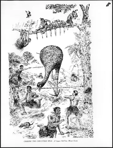 Image: Mesenger, Arthur Herbert, 1877-1962 :Chasing the Christmas moa - a joyous old-time Maori event. New Zealand Free Lance, Christmas annual, 1918.