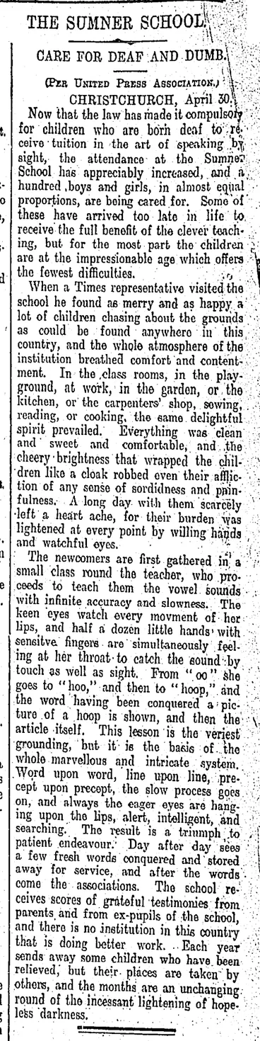 Image: THE SUMNER SCHOOL. (Otago Daily Times 2-5-1910)