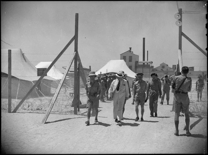 Prime Minister Peter Fraser entering Helwan POW Camp