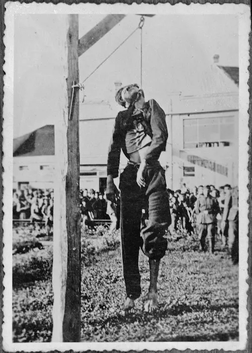 Captured German film showing publicly hanged man, possibly in Belgrade, World War II