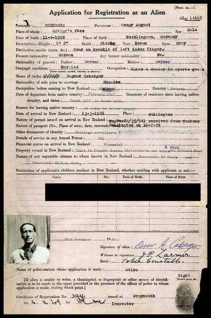 Oscar Coberger Alien registration application