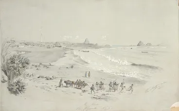 Image: Strutt, William 1825-1915 :The beach, New Plymouth, N. Z. 1855.