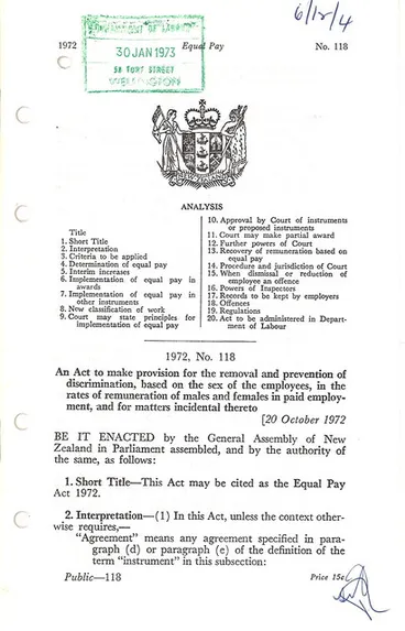Equal Pay Act 1972 Image: Equal Pay Act 1972