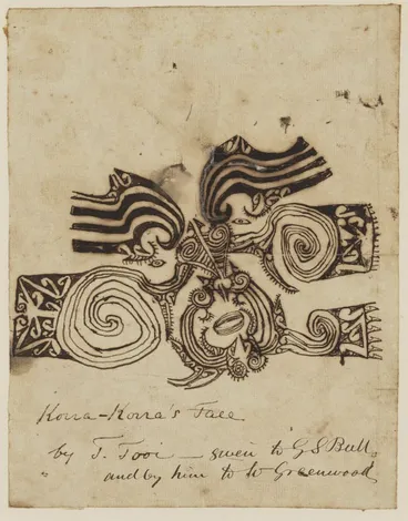 Drawings of Maori kites, canoes and a tattooed face. Image: Drawings of Maori kites, canoes and a tattooed face.