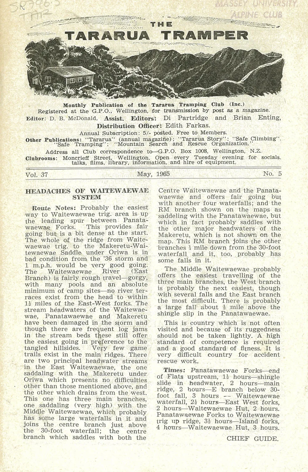 The Tararua Tramper, v. 37, no. 5, May 1965