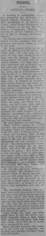 Newspaper Article 1932 – Pattullo-Nelson Wedding