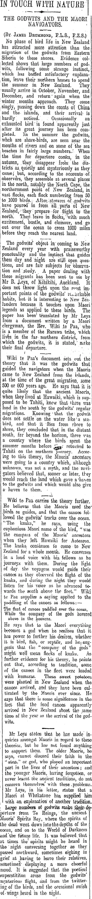 IN TOUCH WITH NATURE (Otago Daily Times 3-10-1908)