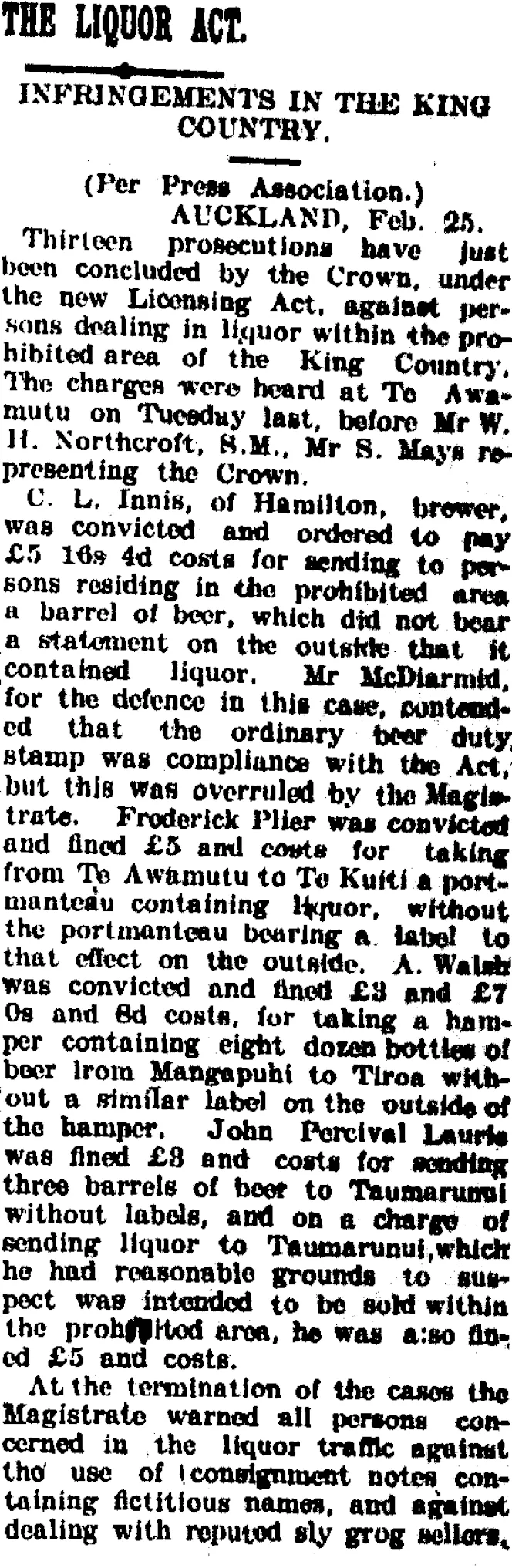 THE LIQUOR ACT. (Taranaki Daily News 27-2-1905)