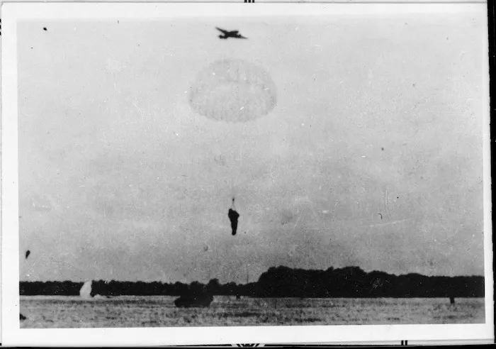 German paratrooper descending on Crete during World War 2