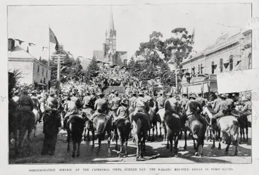 The commemoration service at the Nelson Cathedral on Jubilee day, the Mounted Rifles (foreground) Image: The commemoration service at the Nelson Cathedral on Jubilee day, the Mounted Rifles (foreground)