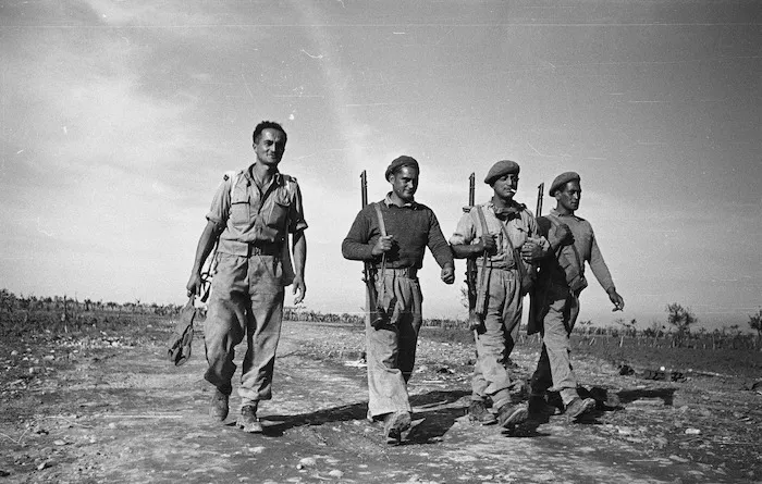 World War 2 soldiers of the Maori Battalion, near Rimini, Italy