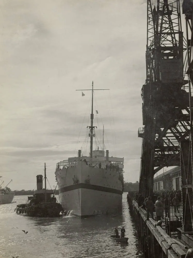 Troopship, Auckland harbour, 1940s