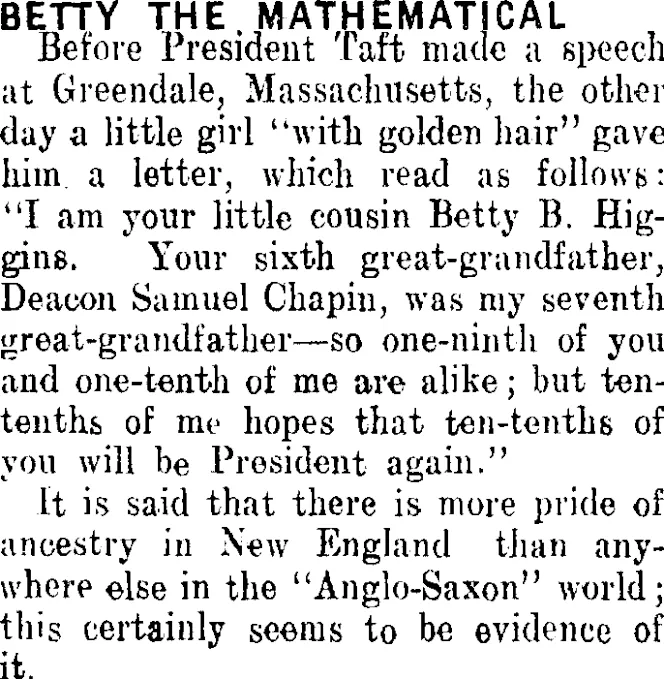 BETTY THE MATHEMATICAL. (Clutha Leader 16-7-1912)