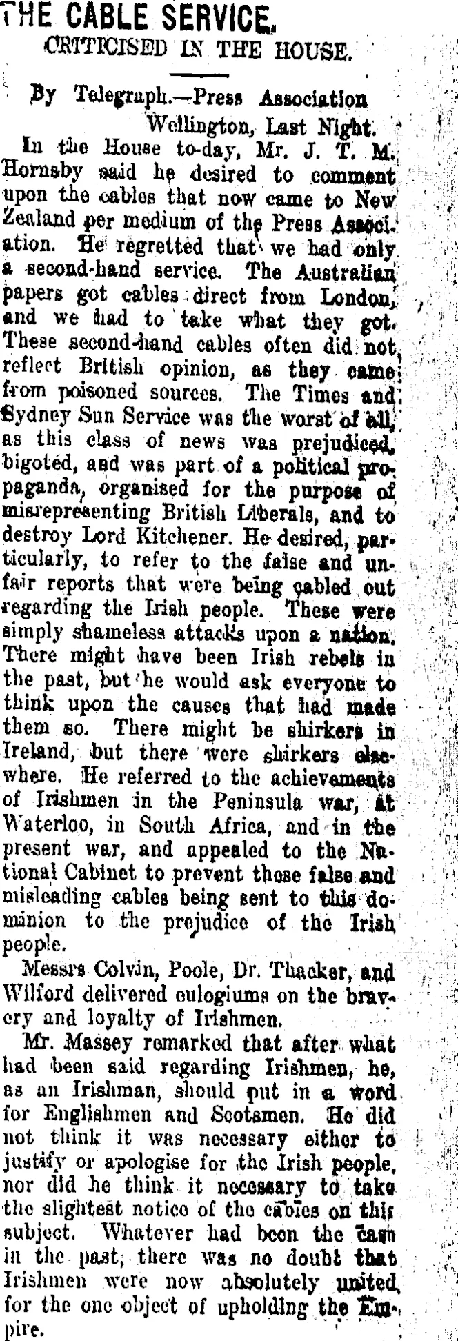 THE CABLE SERVICE. (Taranaki Daily News 25-8-1915)
