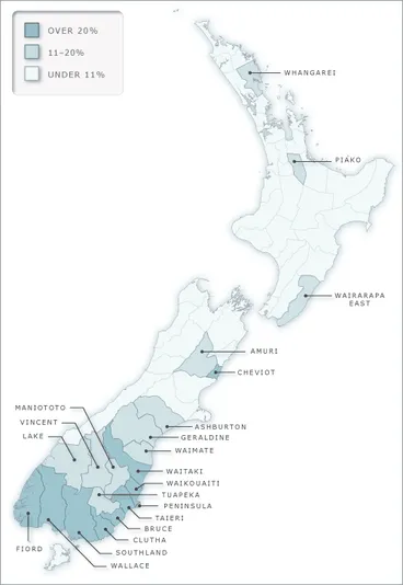 Percentage of Scottish-born among all non-Māori people in New Zealand counties, 1878 Image: Percentage of Scottish-born among all non-Māori people in New Zealand counties, 1878