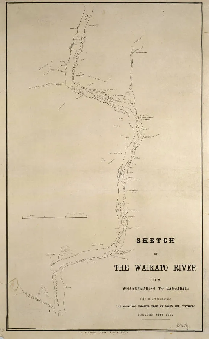 Sketch of the Waikato River from Whangamarino to Rangiriri showing approximately the soundings obtained from on board the Pioneer, October 30th, 1863