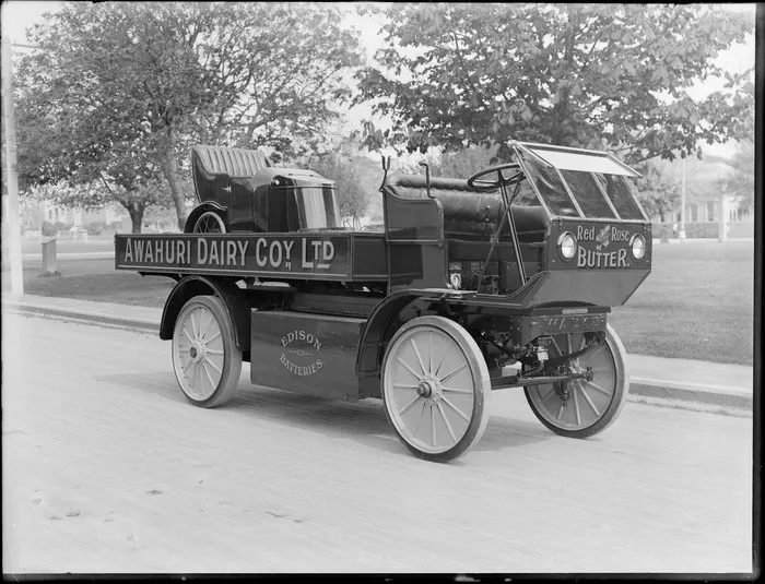 Walker electric truck, Awahuri Dairy Company Ltd written on side