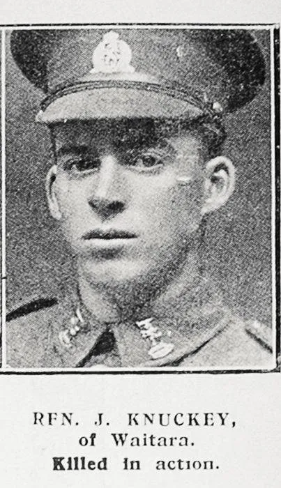 Rfn J Knuckey of Waitara, killed in action