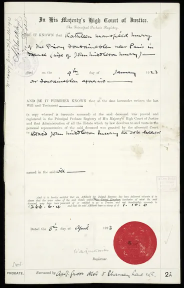 Image: Will of Katherine Mansfield Murry