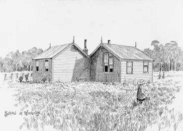 Image: Sturtevant, George Neville, 1858-1937 :School at Waverley. From a photo by D Ross, Jany 1894.