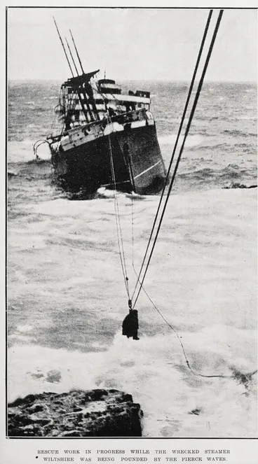 Image: Rescue work in progress while the wrecked steamer Wiltshire was being pounded by the fierce waves
