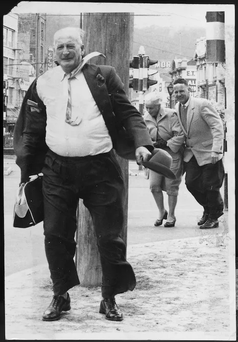 Pedestrians battling strong winds, Wellington