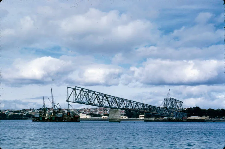 Harbour bridge southern anchorage, looking southeast towards Tank Farm, 1958