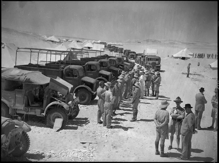 Prime Minister Peter Fraser visits transport section, Egypt