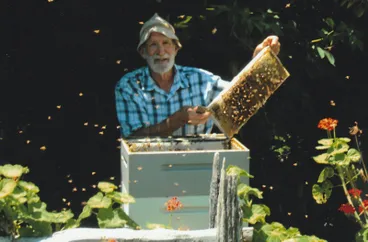 Image: Paul Brown, the Howick Historical Village Beekeeper, with one of his hives.