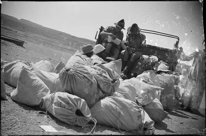 Checking troop's washing at Maadi Camp laundry, Egypt