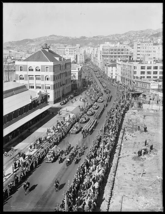 Michael Joseph Savage's funeral procession, Waterloo Quay, Wellington