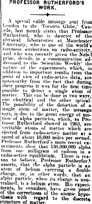 Image: PROFESSOR RUTHERFORD'S WORK. (Mataura Ensign 29-12-1908)