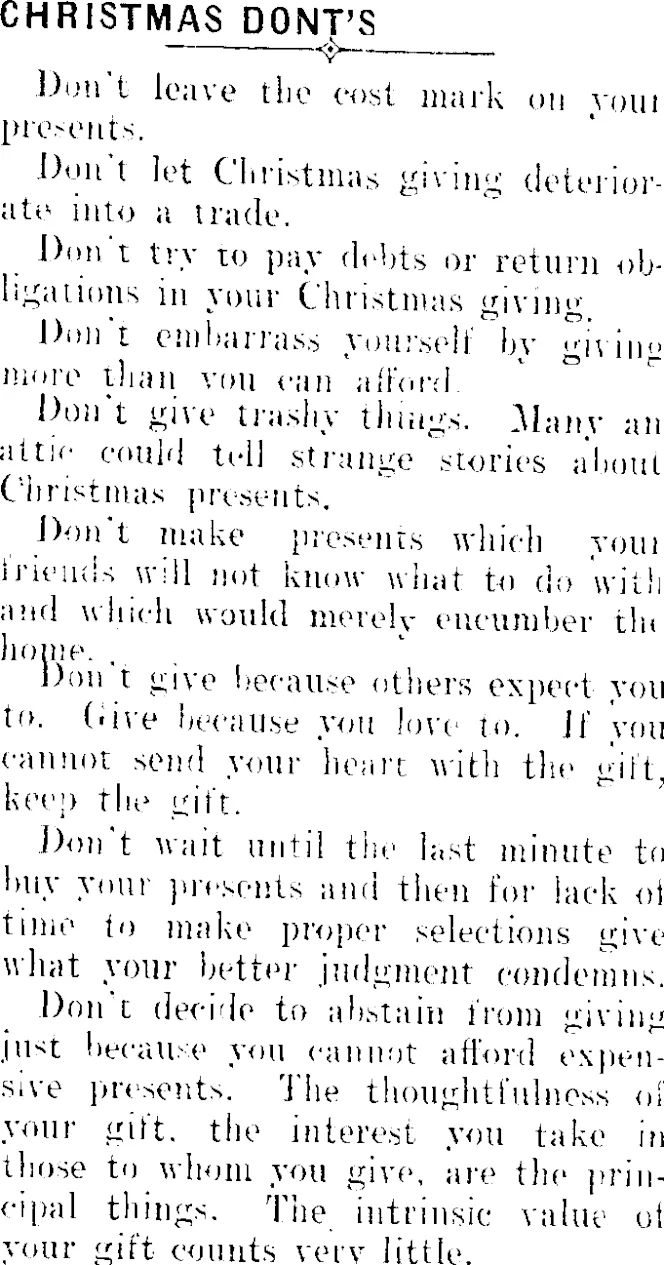 CHRISTMAS DONT'S. (Clutha Leader 6-1-1911)
