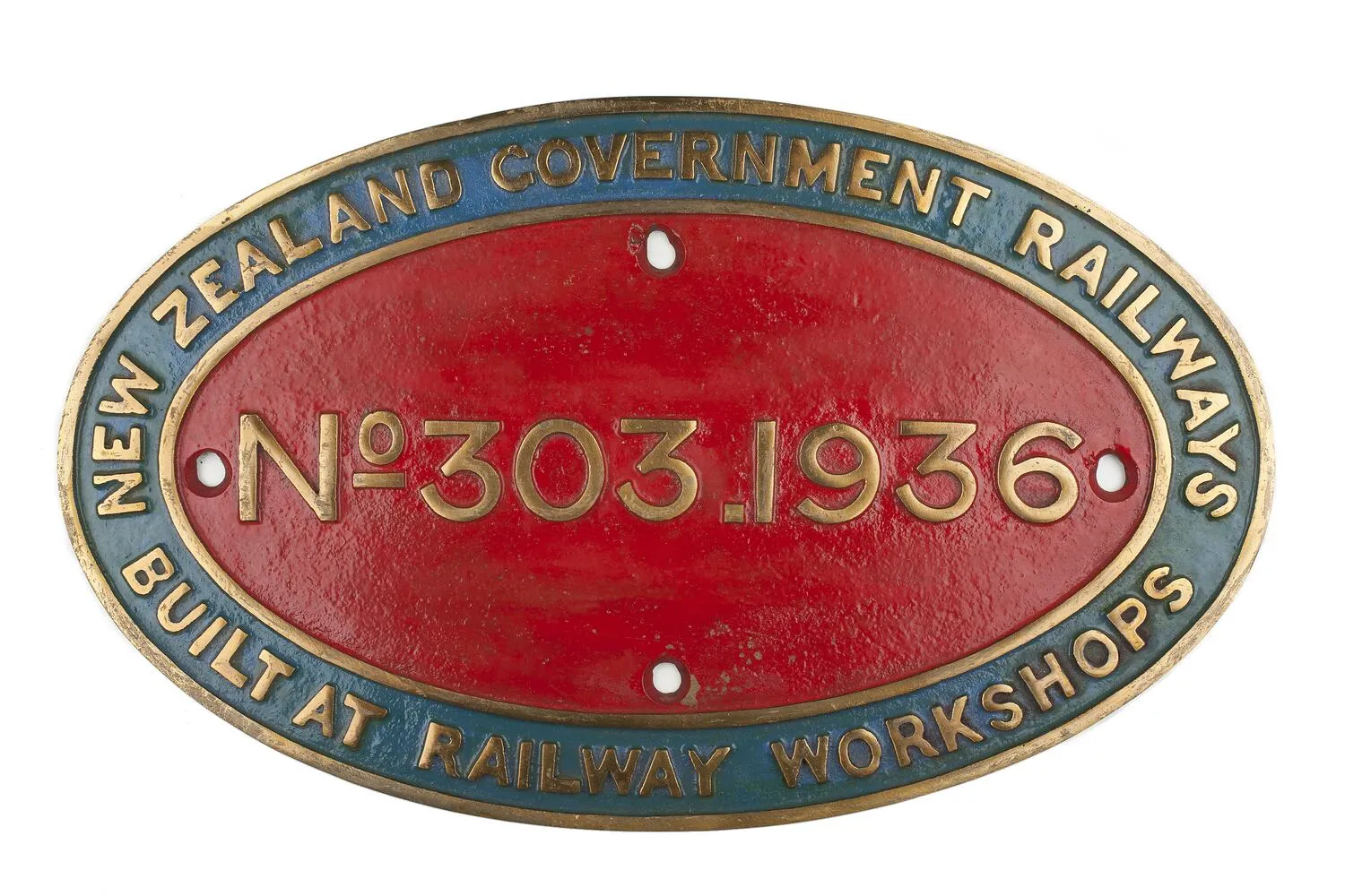 Locomotive Builders Plate - New Zealand Government Railways, Gracefield, New Zealand, 1936